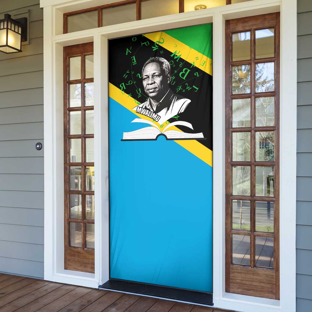 Julius Nyerere Door Cover Education is a Way of Fighting Poverty Quote and Tanzanian Flag Alphabet - African Pride