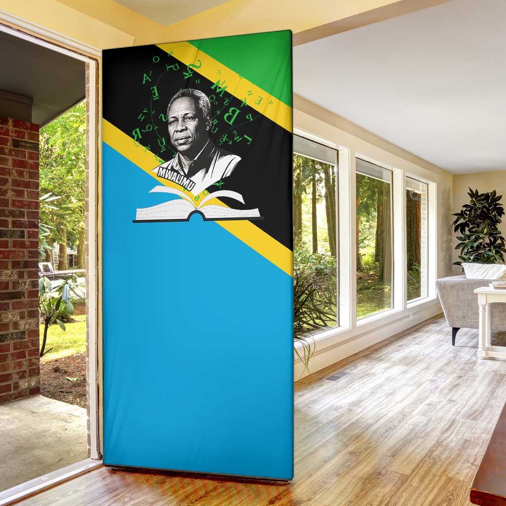 Julius Nyerere Door Cover Education is a Way of Fighting Poverty Quote and Tanzanian Flag Alphabet - African Pride