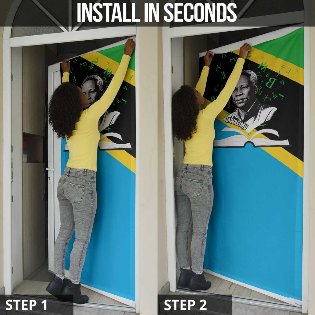 Julius Nyerere Door Cover Education is a Way of Fighting Poverty Quote and Tanzanian Flag Alphabet - African Pride
