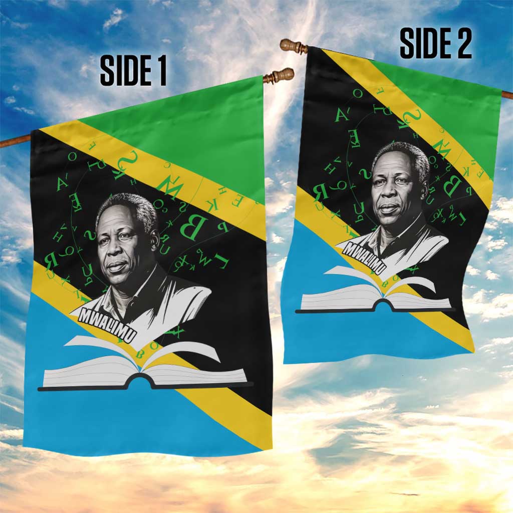 Julius Nyerere Garden Flag Education is a Way of Fighting Poverty Quote and Tanzanian Flag Alphabet - African Pride
