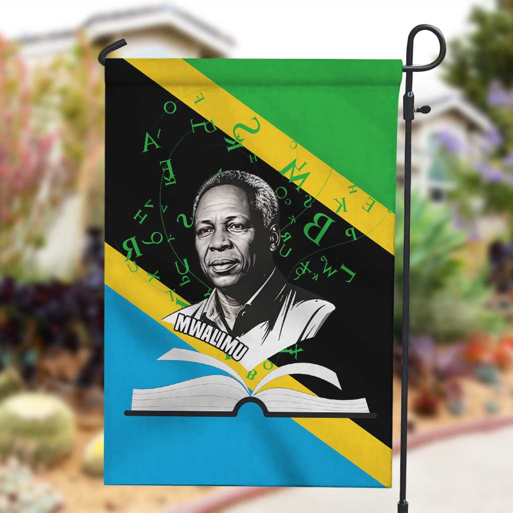 Julius Nyerere Garden Flag Education is a Way of Fighting Poverty Quote and Tanzanian Flag Alphabet - African Pride