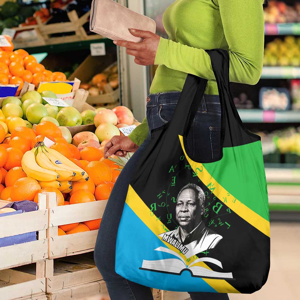 Julius Nyerere Grocery Bag Education is a Way of Fighting Poverty Quote and Tanzanian Flag Alphabet - African Pride