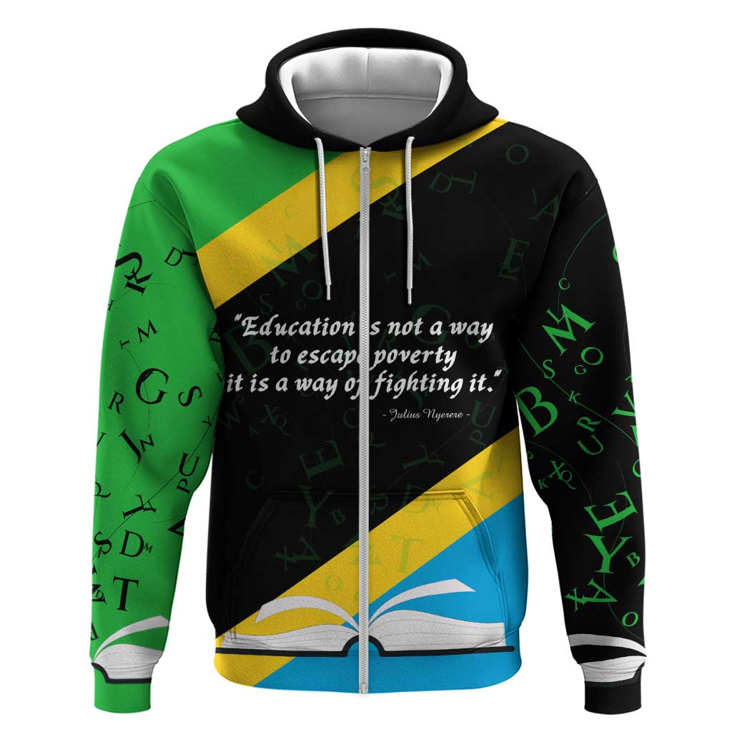Julius Nyerere Hoodie Education is a Way of Fighting Poverty Quote and Tanzanian Flag Alphabet - African Pride