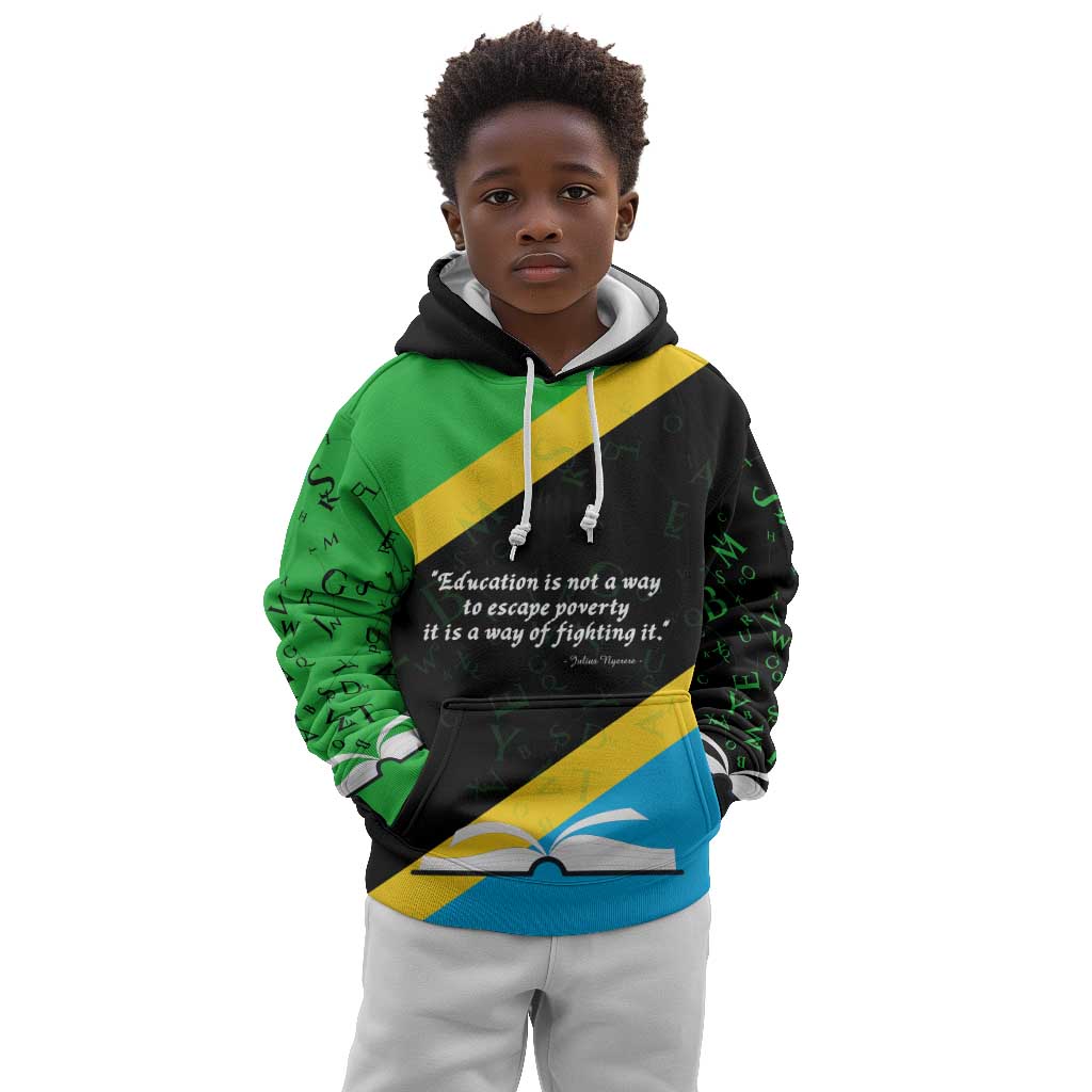 Julius Nyerere Kid Hoodie Education is a Way of Fighting Poverty Quote and Tanzanian Flag Alphabet - African Pride
