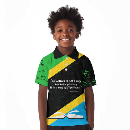 Julius Nyerere Kid Polo Shirt Education is a Way of Fighting Poverty Quote and Tanzanian Flag Alphabet - African Pride