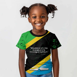 Julius Nyerere Kid T shirt Education is a Way of Fighting Poverty Quote and Tanzanian Flag Alphabet - African Pride