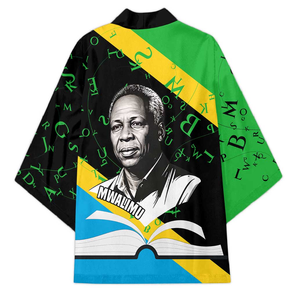 Julius Nyerere Kimono Education is a Way of Fighting Poverty Quote and Tanzanian Flag Alphabet - African Pride