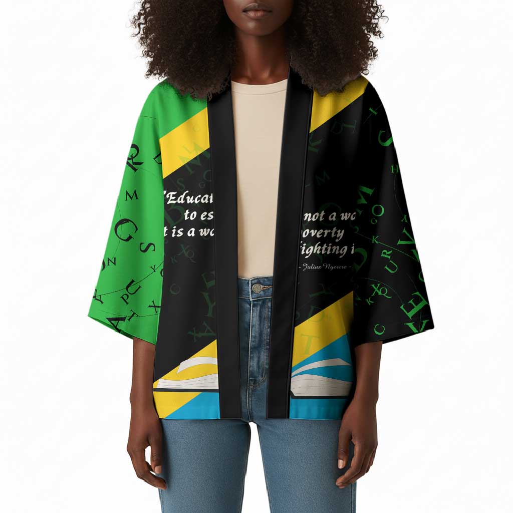 Julius Nyerere Kimono Education is a Way of Fighting Poverty Quote and Tanzanian Flag Alphabet - African Pride