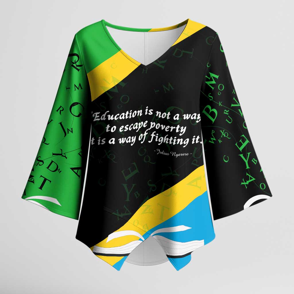 Julius Nyerere Kimono Sleeve Blouse Education is a Way of Fighting Poverty Quote and Tanzanian Flag Alphabet - African Pride