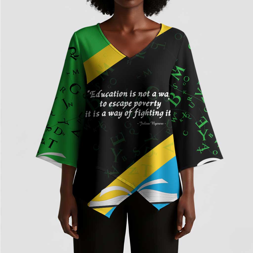 Julius Nyerere Kimono Sleeve Blouse Education is a Way of Fighting Poverty Quote and Tanzanian Flag Alphabet - African Pride
