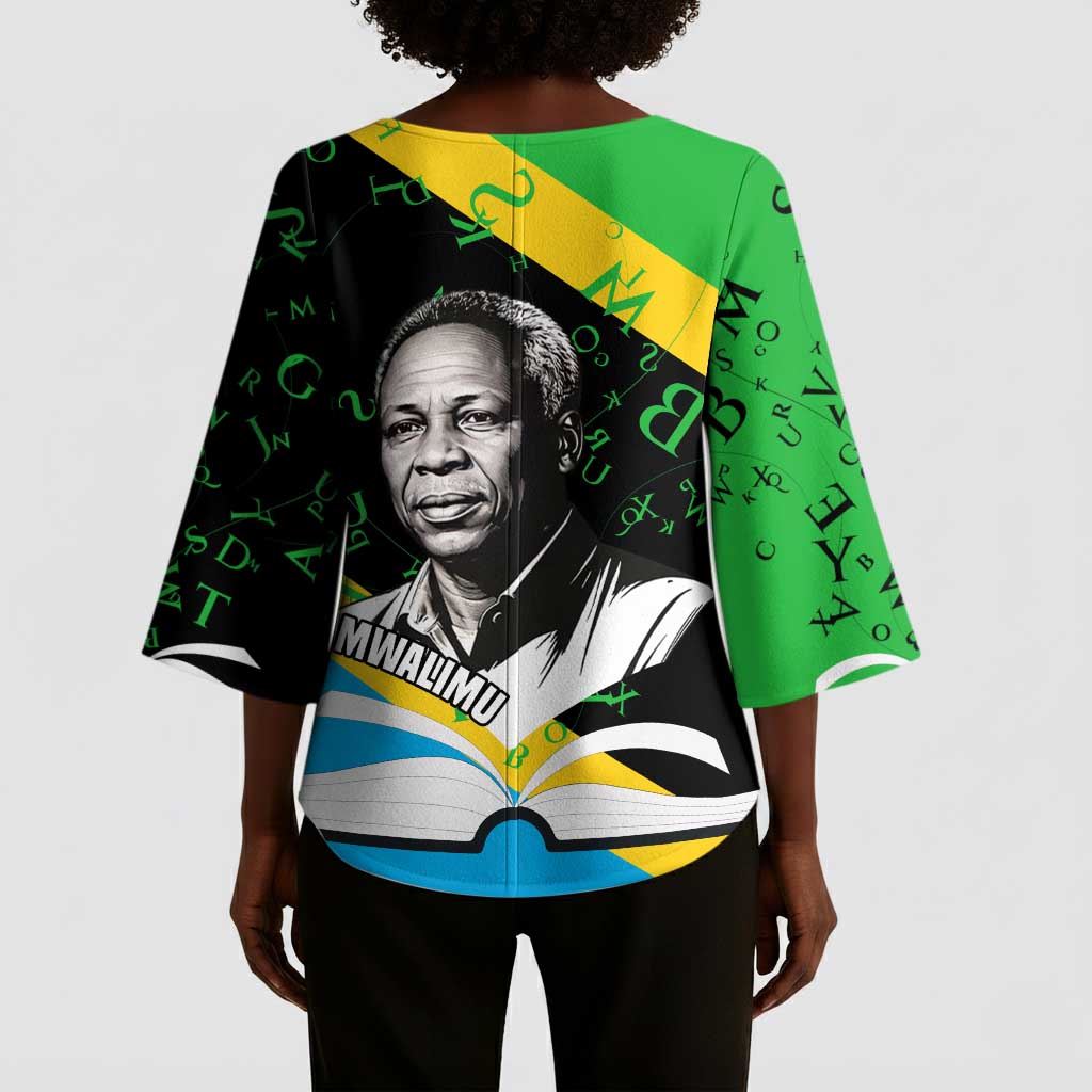 Julius Nyerere Kimono Sleeve Blouse Education is a Way of Fighting Poverty Quote and Tanzanian Flag Alphabet - African Pride