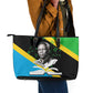 Julius Nyerere Leather Tote Bag Education is a Way of Fighting Poverty Quote and Tanzanian Flag Alphabet - African Pride