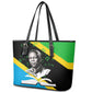 Julius Nyerere Leather Tote Bag Education is a Way of Fighting Poverty Quote and Tanzanian Flag Alphabet - African Pride