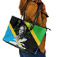 Julius Nyerere Leather Tote Bag Education is a Way of Fighting Poverty Quote and Tanzanian Flag Alphabet - African Pride