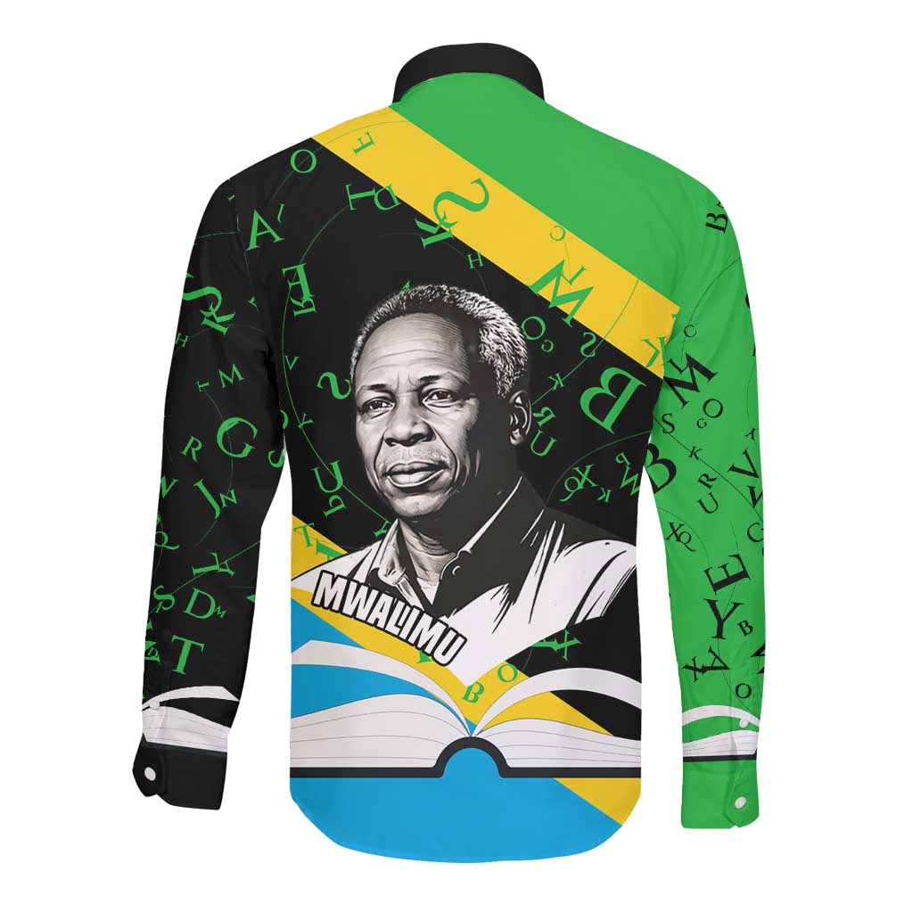 Julius Nyerere Long Sleeve Button Shirt Education is a Way of Fighting Poverty Quote and Tanzanian Flag Alphabet - African Pride