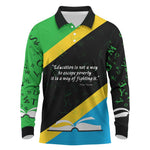 Julius Nyerere Long Sleeve Polo Shirt Education is a Way of Fighting Poverty Quote and Tanzanian Flag Alphabet - African Pride