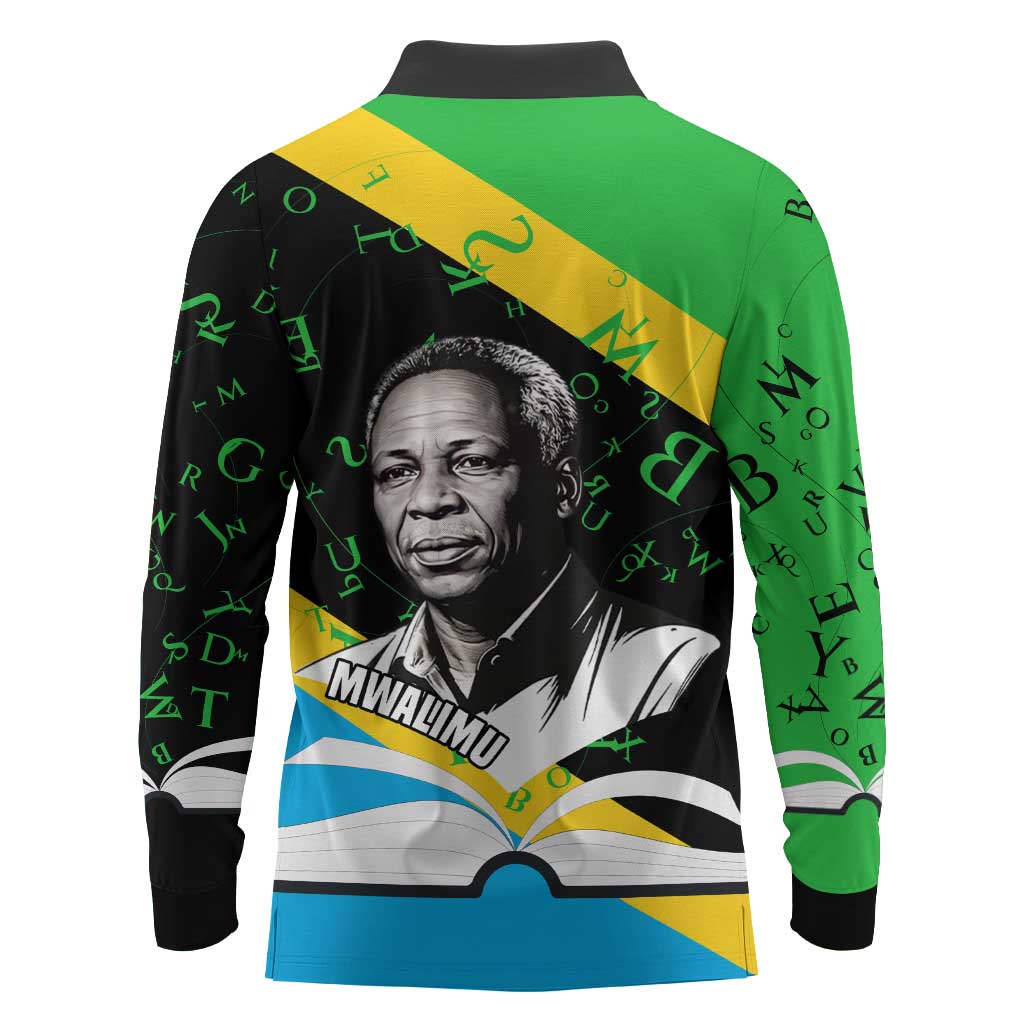 Julius Nyerere Long Sleeve Polo Shirt Education is a Way of Fighting Poverty Quote and Tanzanian Flag Alphabet - African Pride