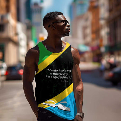 Julius Nyerere Men Tank Top Education is a Way of Fighting Poverty Quote and Tanzanian Flag Alphabet - African Pride