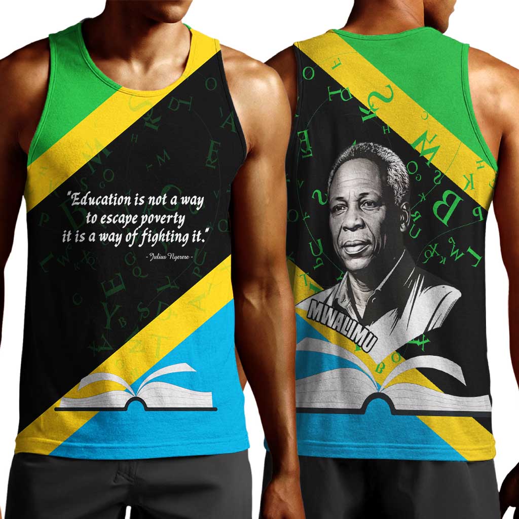 Julius Nyerere Men Tank Top Education is a Way of Fighting Poverty Quote and Tanzanian Flag Alphabet - African Pride