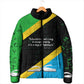 Julius Nyerere Padded Jacket Education is a Way of Fighting Poverty Quote and Tanzanian Flag Alphabet - African Pride