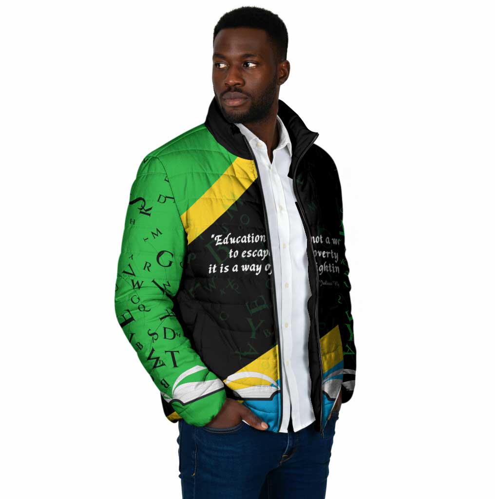 Julius Nyerere Padded Jacket Education is a Way of Fighting Poverty Quote and Tanzanian Flag Alphabet - African Pride
