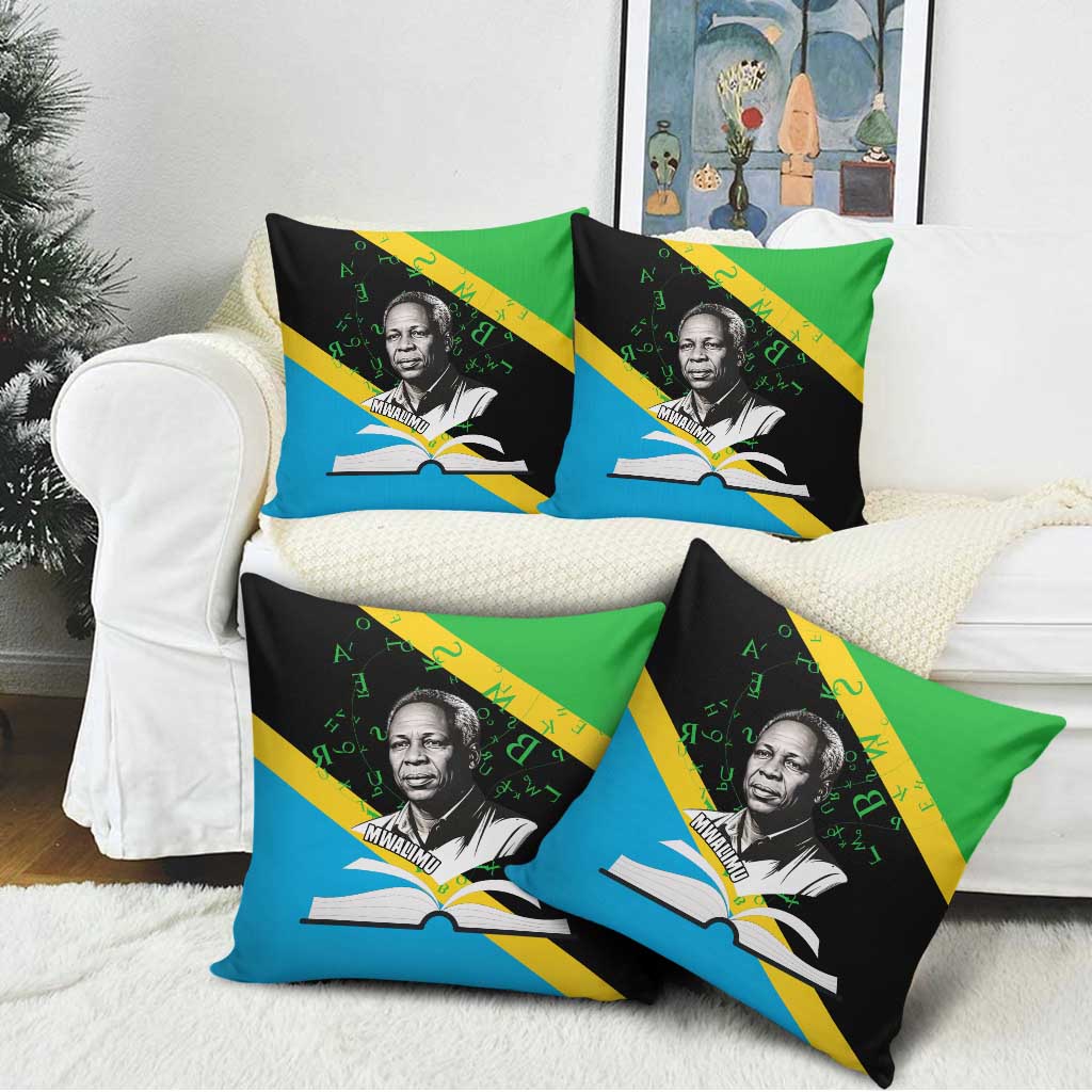 Julius Nyerere Pillow Cover Education is a Way of Fighting Poverty Quote and Tanzanian Flag Alphabet - African Pride