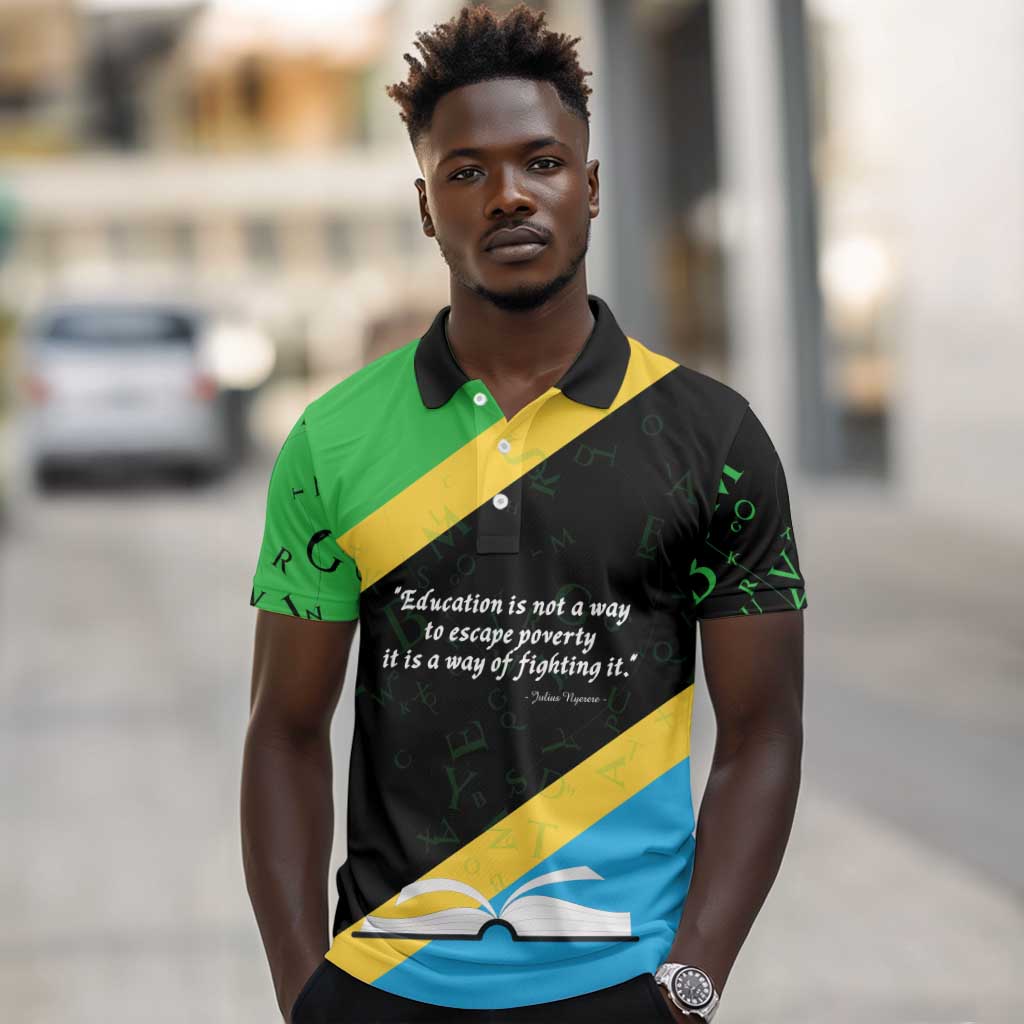 Julius Nyerere Polo Shirt Education is a Way of Fighting Poverty Quote and Tanzanian Flag Alphabet - African Pride
