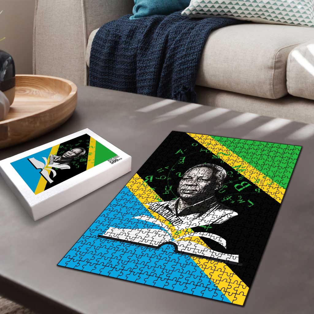 Julius Nyerere Puzzle Education is a Way of Fighting Poverty Quote and Tanzanian Flag Alphabet - African Pride