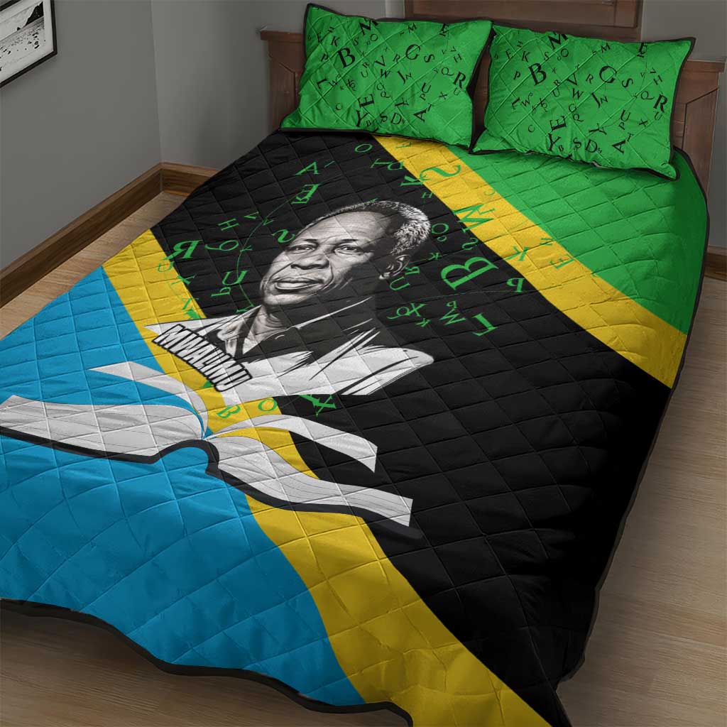 Julius Nyerere Quilt Bed Set Education is a Way of Fighting Poverty Quote and Tanzanian Flag Alphabet - African Pride