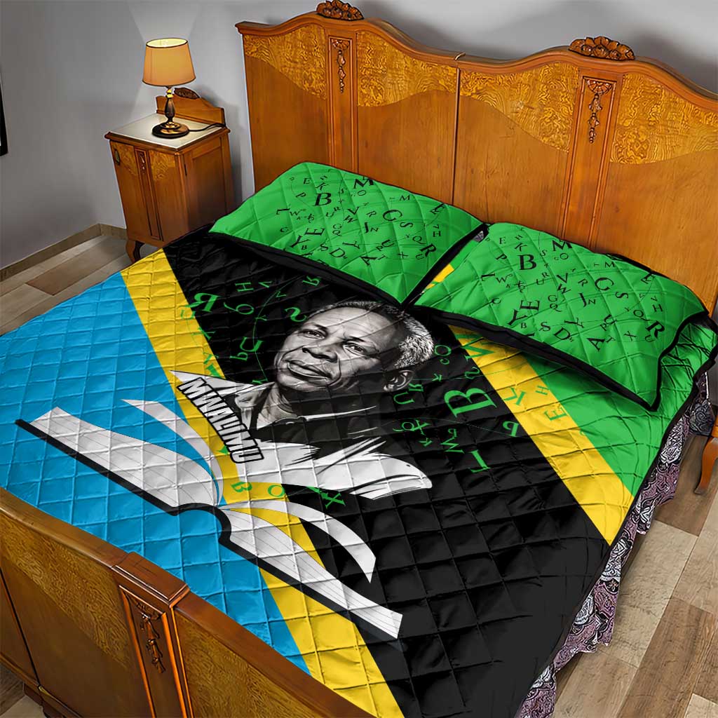 Julius Nyerere Quilt Bed Set Education is a Way of Fighting Poverty Quote and Tanzanian Flag Alphabet - African Pride