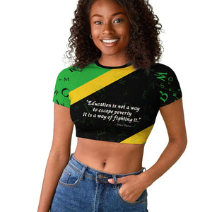Julius Nyerere Raglan Cropped T shirt Education is a Way of Fighting Poverty Quote and Tanzanian Flag Alphabet - African Pride