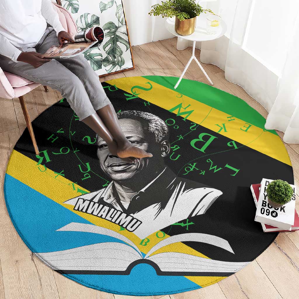 Julius Nyerere Round Carpet Education is a Way of Fighting Poverty Quote and Tanzanian Flag Alphabet - African Pride