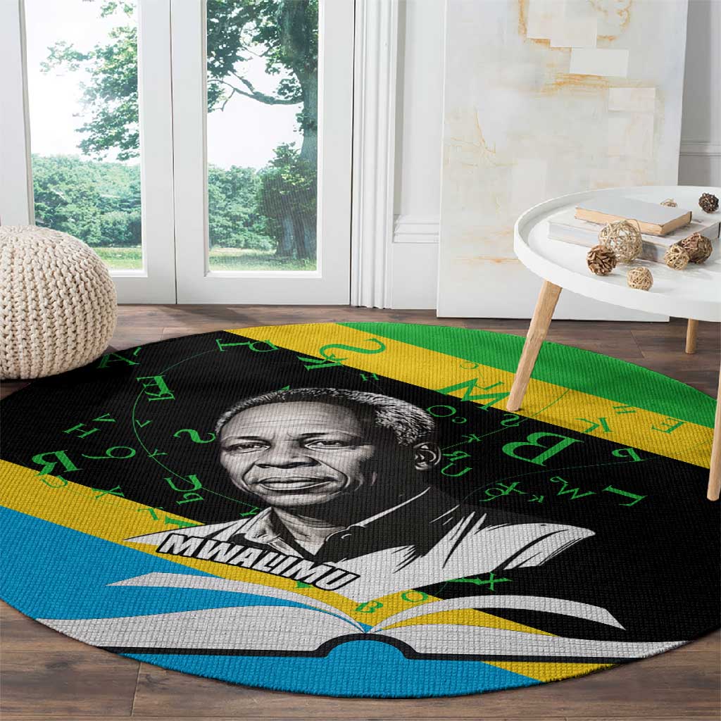 Julius Nyerere Round Carpet Education is a Way of Fighting Poverty Quote and Tanzanian Flag Alphabet - African Pride