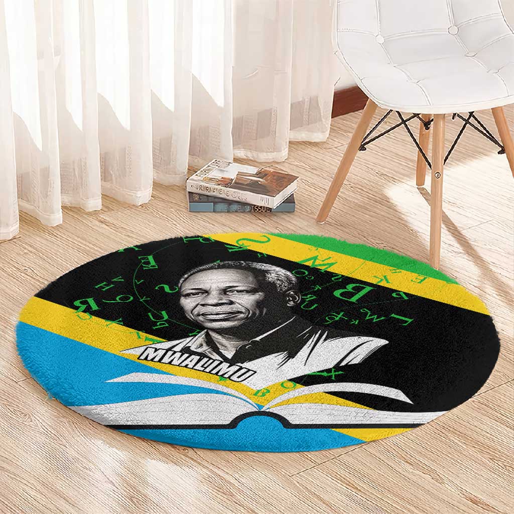 Julius Nyerere Round Carpet Education is a Way of Fighting Poverty Quote and Tanzanian Flag Alphabet - African Pride