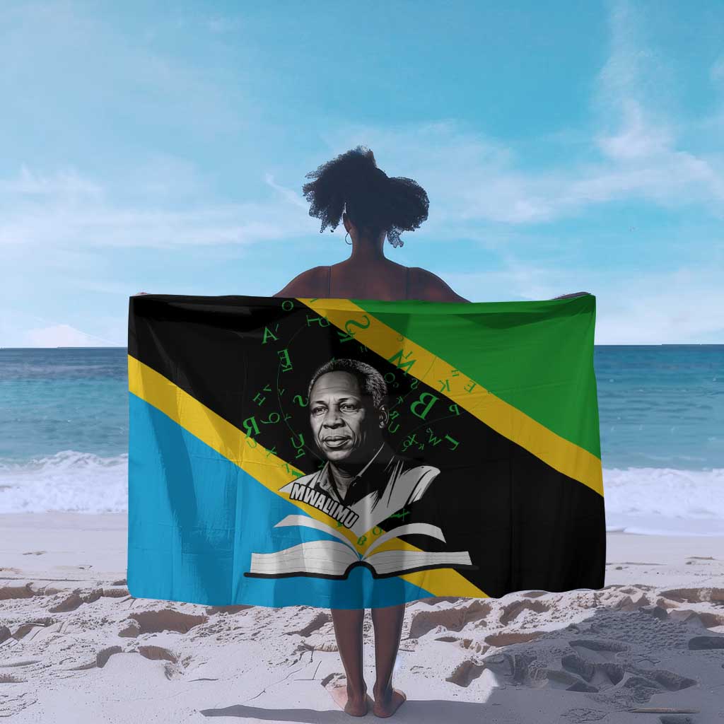 Julius Nyerere Sarong Education is a Way of Fighting Poverty Quote and Tanzanian Flag Alphabet - African Pride
