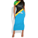 Julius Nyerere Short Sleeve Bodycon Dress Education is a Way of Fighting Poverty Quote and Tanzanian Flag Alphabet - African Pride
