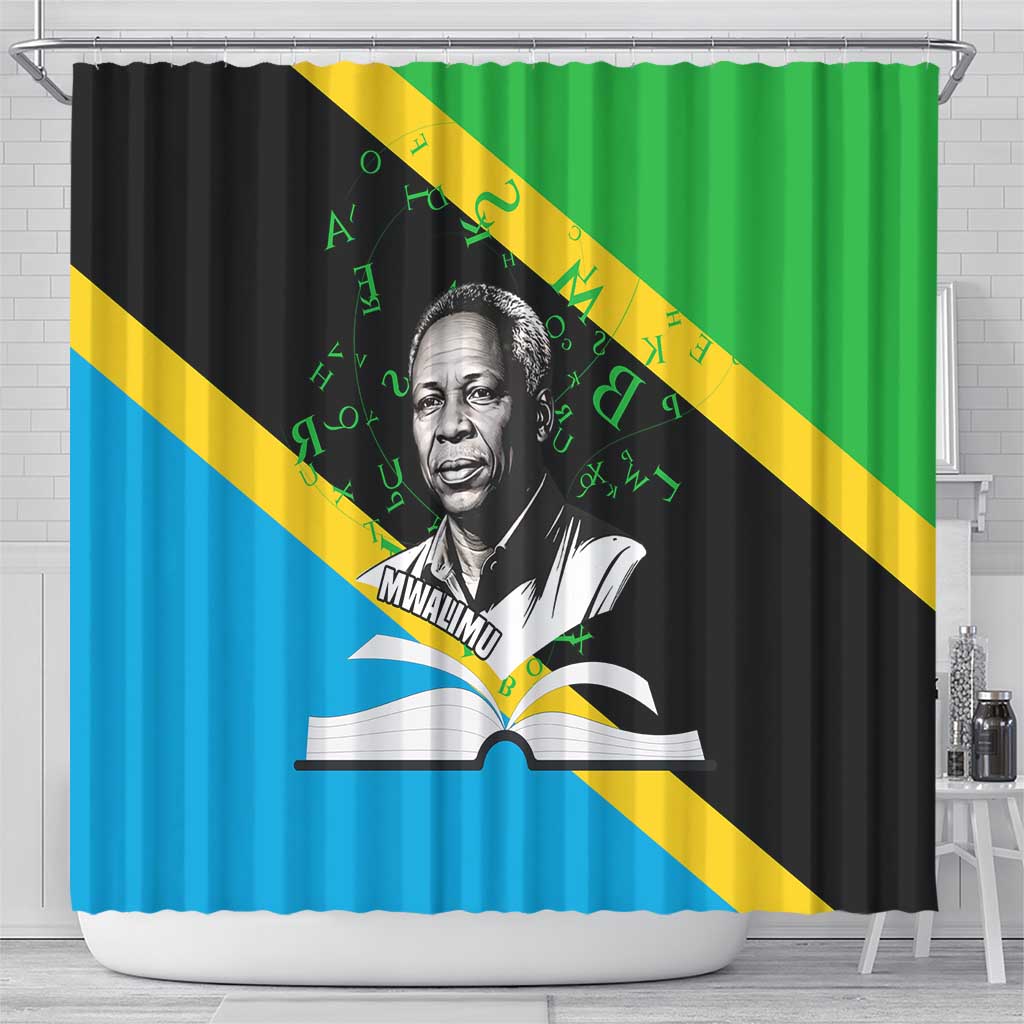 Julius Nyerere Shower Curtain Education is a Way of Fighting Poverty Quote and Tanzanian Flag Alphabet - African Pride