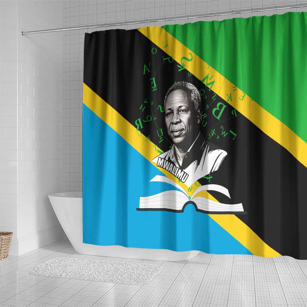 Julius Nyerere Shower Curtain Education is a Way of Fighting Poverty Quote and Tanzanian Flag Alphabet - African Pride