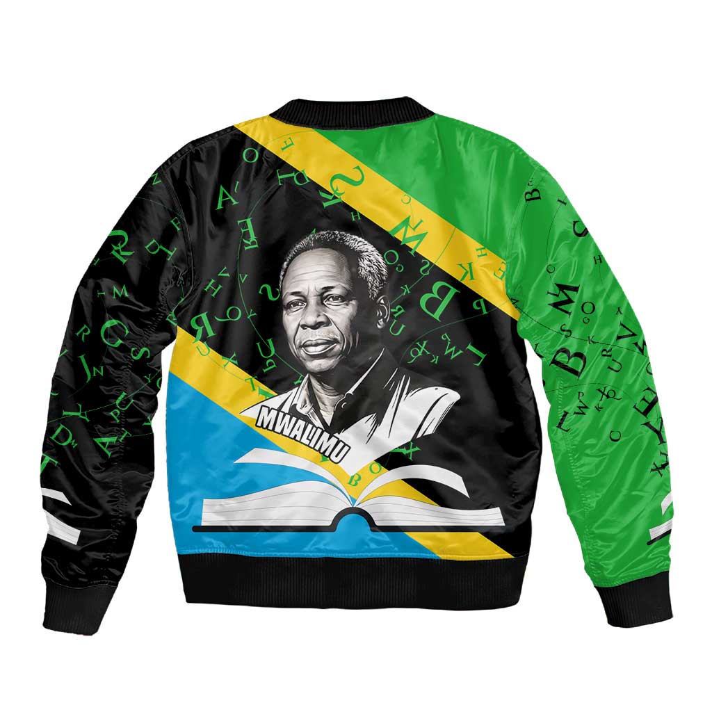 Julius Nyerere Sleeve Zip Bomber Jacket Education is a Way of Fighting Poverty Quote and Tanzanian Flag Alphabet - African Pride