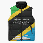 Julius Nyerere Sleeveless Puffer Jacket Education is a Way of Fighting Poverty Quote and Tanzanian Flag Alphabet - African Pride