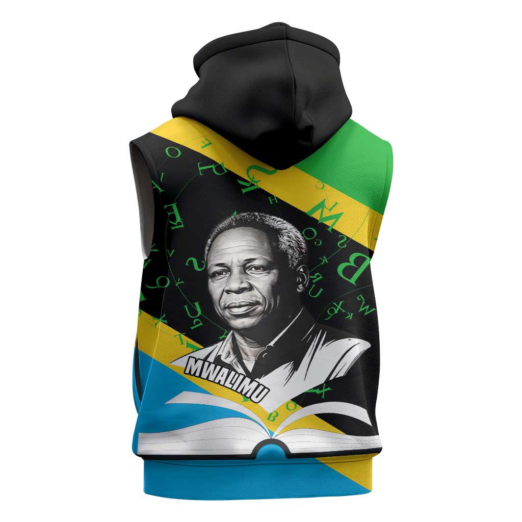 Julius Nyerere Sleeveless Zip Hoodie Education is a Way of Fighting Poverty Quote and Tanzanian Flag Alphabet - African Pride