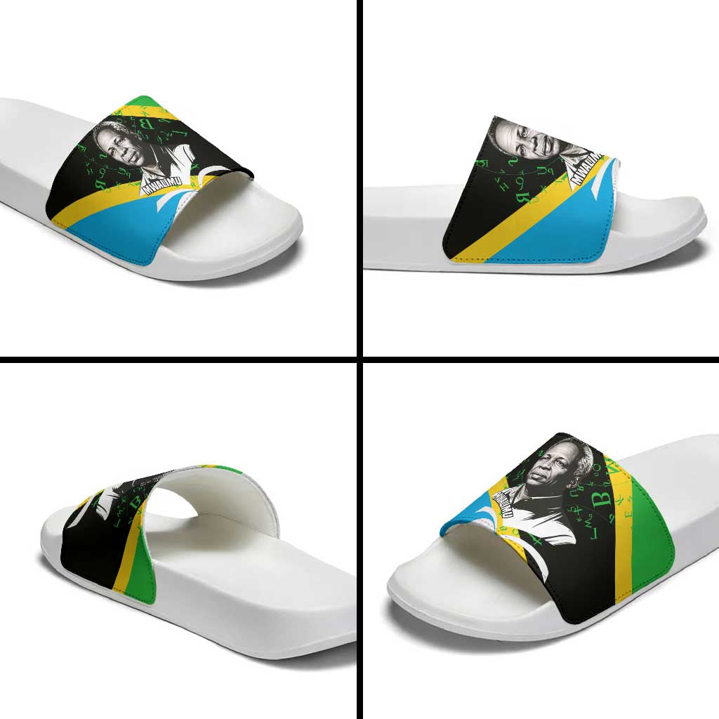 Julius Nyerere Slide Sandals Education is a Way of Fighting Poverty Quote and Tanzanian Flag Alphabet - African Pride