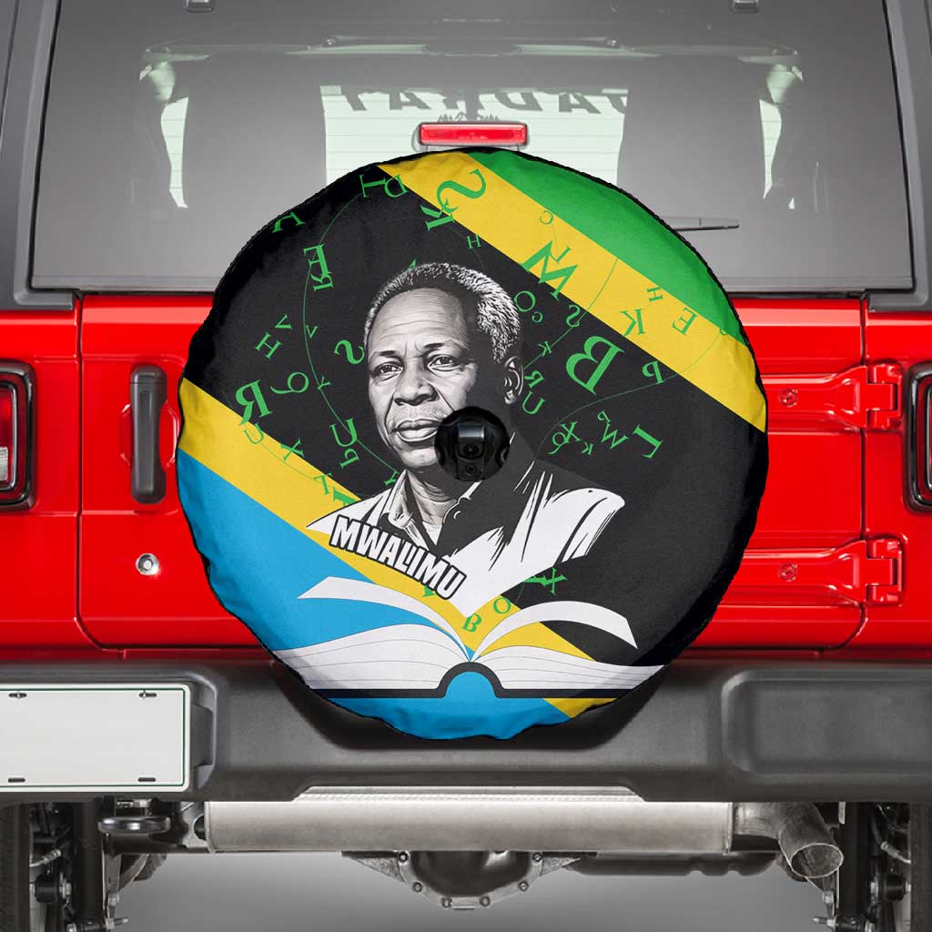 Julius Nyerere Spare Tire Cover Education is a Way of Fighting Poverty Quote and Tanzanian Flag Alphabet - African Pride