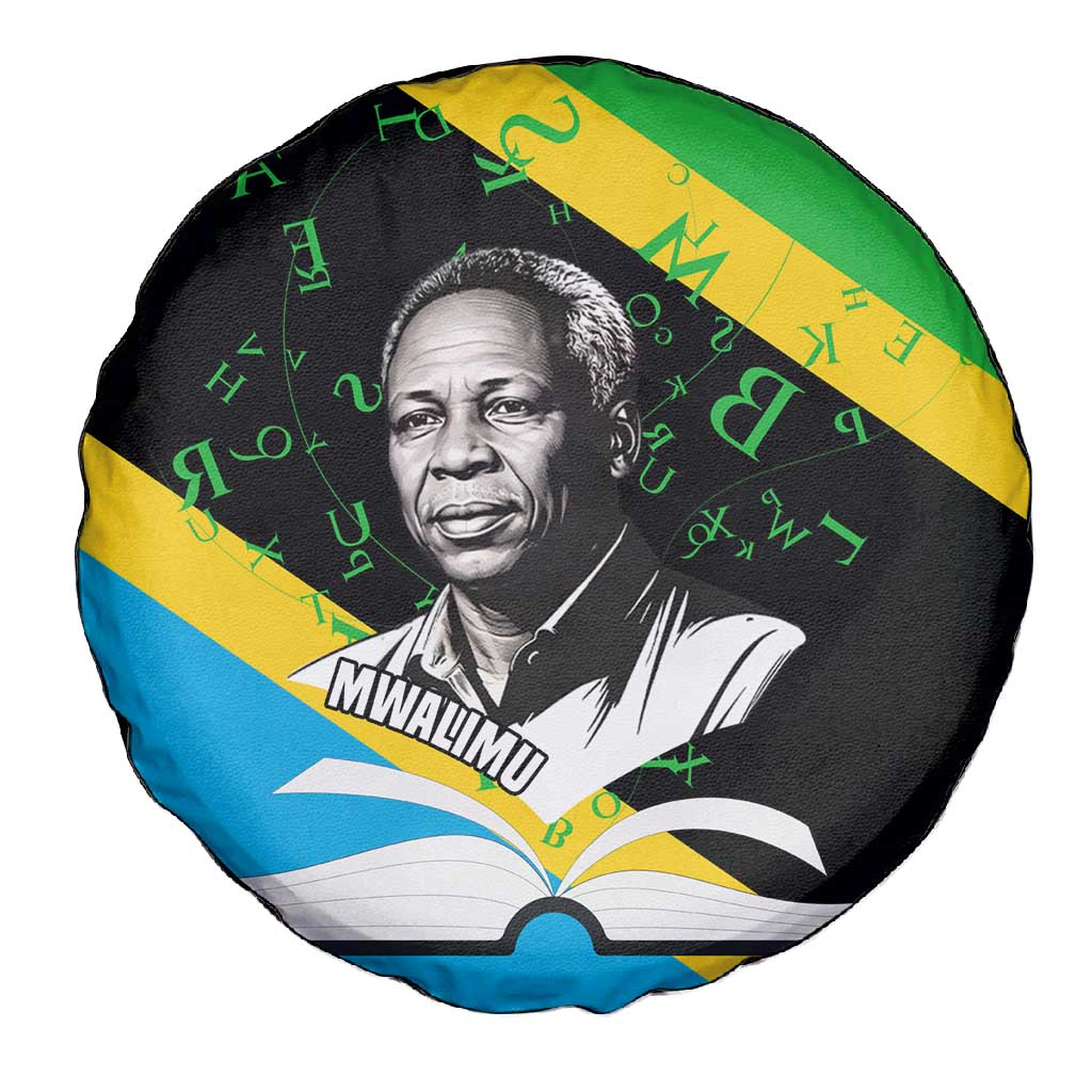 Julius Nyerere Spare Tire Cover Education is a Way of Fighting Poverty Quote and Tanzanian Flag Alphabet - African Pride