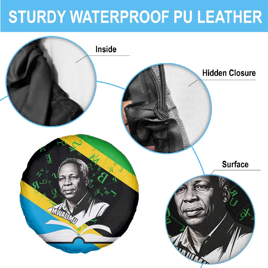 Julius Nyerere Spare Tire Cover Education is a Way of Fighting Poverty Quote and Tanzanian Flag Alphabet - African Pride