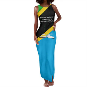 Julius Nyerere Tank Maxi Dress Education is a Way of Fighting Poverty Quote and Tanzanian Flag Alphabet - African Pride