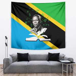 Julius Nyerere Tapestry Education is a Way of Fighting Poverty Quote and Tanzanian Flag Alphabet - African Pride