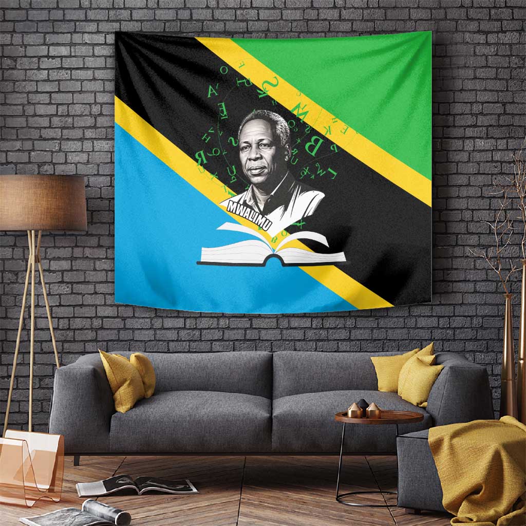 Julius Nyerere Tapestry Education is a Way of Fighting Poverty Quote and Tanzanian Flag Alphabet - African Pride