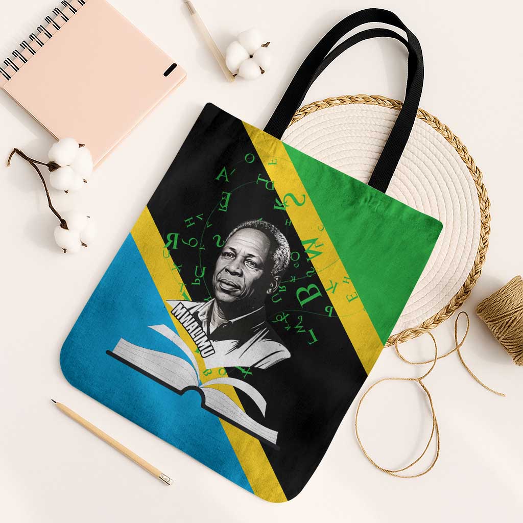 Julius Nyerere Tote Bag Education is a Way of Fighting Poverty Quote and Tanzanian Flag Alphabet - African Pride