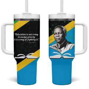 Julius Nyerere Tumbler With Handle Education is a Way of Fighting Poverty Quote and Tanzanian Flag Alphabet - African Pride
